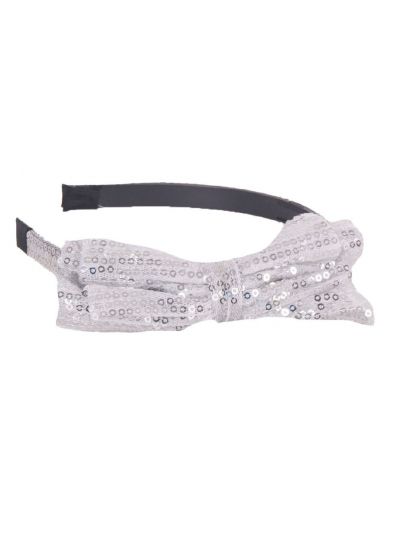 Witte diadeem met tule vlinderstrikje en zilverkleurige pailletten