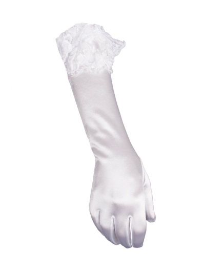Witte half lange avondhandschoenen met kant en strik