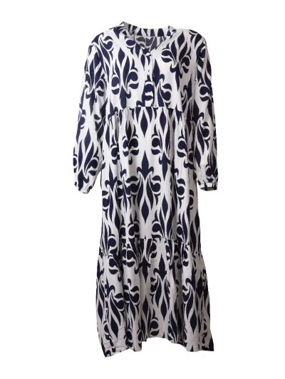 Maxi-jurk met een Franse lelie motief in donkerblauw