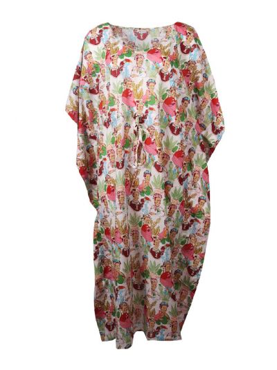 Witte kaftan met Frida Kahlo print