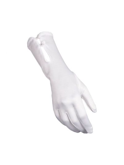 Witte lycra satijnen avondhandschoenen met beklede knoopjes