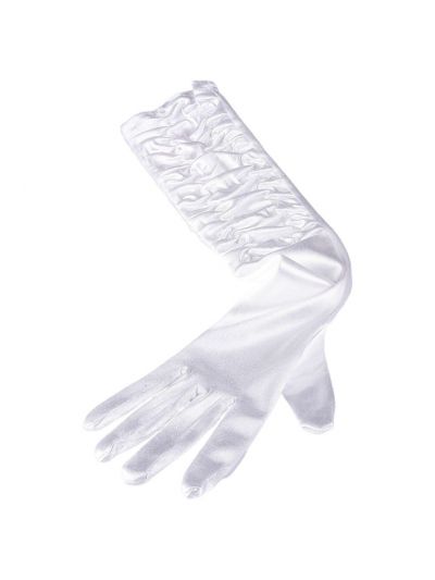 Witte lycra satijnen gesmokte avondhandschoenen