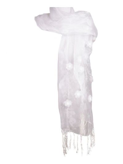 Witte organza stola afgewerkt met kleine bloemen