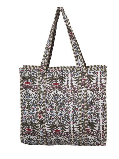 Gewatteerde schoudertas/shopper in wit met bloementjes