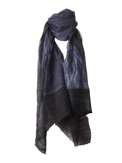 Wol-zijde sjaal met print in kobaltblauw