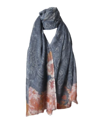 Wollen mousseline sjaal in denimblauw 