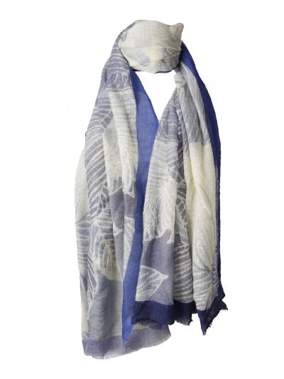 Wollen mousseline sjaal in ecru en blauw