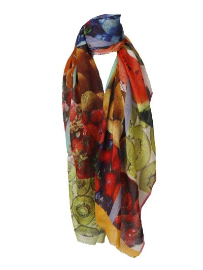 Wollen mousseline sjaal met fruit print