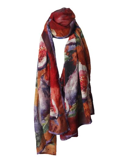 Wollen mousseline sjaal met vijgenprint