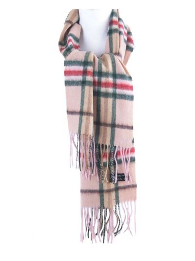 Wollen roze-beige sjaal met ruiten