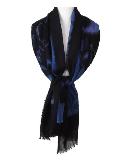 Wollen wollen mousseline sjaal in kobaltblauw en paars