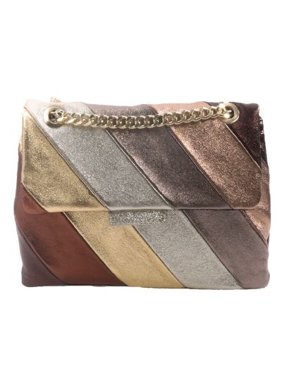 Leren regenboog tas in bruin-goud - XL