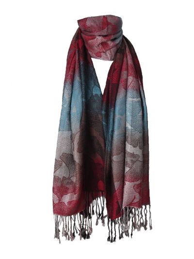 Leila pashmina sjaal in rood-turquoise