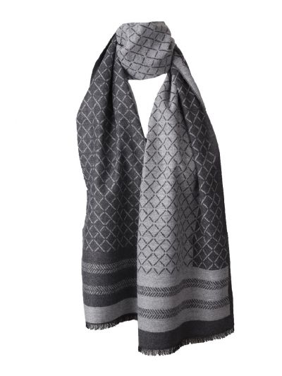 Zachte wol-blend sjaal met mixed print in grijs 