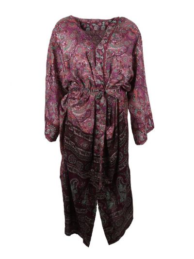 Lange zijde-blend kimono in zachtroze en paars