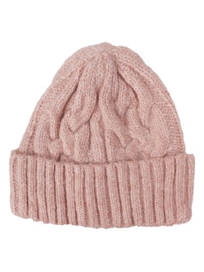 Grof gebreide muts in poederroze