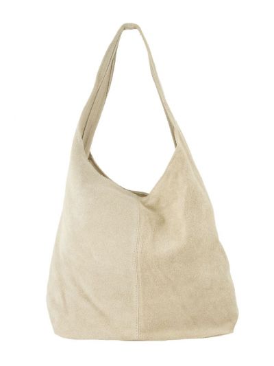 Zandkleurige suède shopper met rits