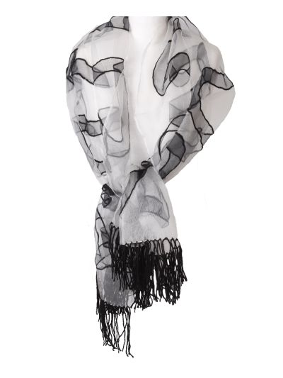 Zijden organza stola in zwart-wit design