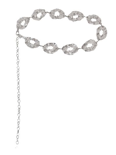 Zilverkleurige chain belt met organisch vormige schakels