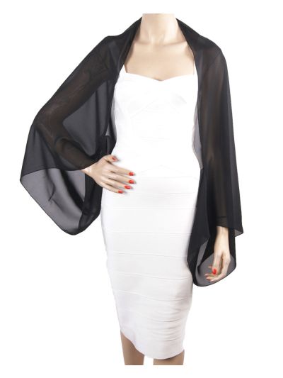 Effen zwarte bolero stola van crêpe voile 