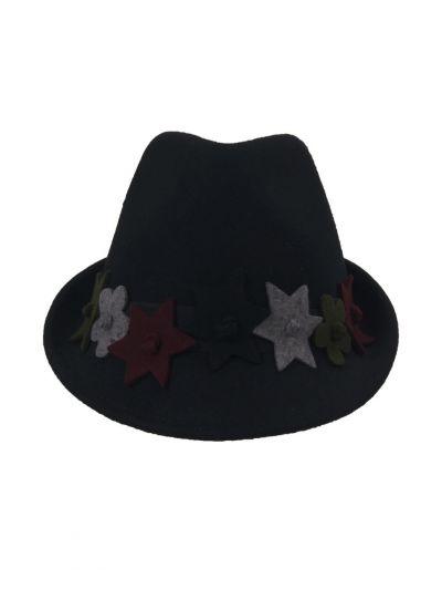 Zwarte wollen fedora hoed met sterren