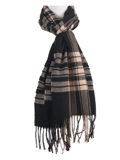Zwarte sjaal met ruiten in beige 