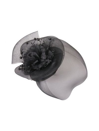 Zwarte fascinator met grote bloem