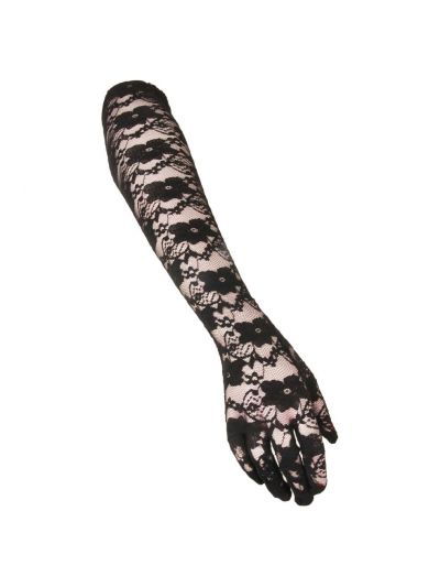Zwarte kanten avondhandschoenen van stretch