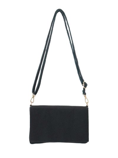 Leren fold-over clutch in zwart