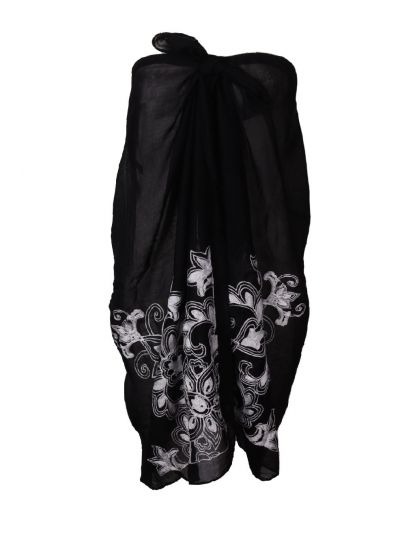 Zwarte sarong met borduursel in wit
