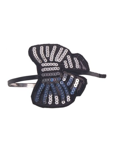 Zwarte diadeem met zilverkleurige pailletten-vlinder