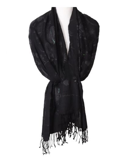 Wollensjaal in zwart met borduursel