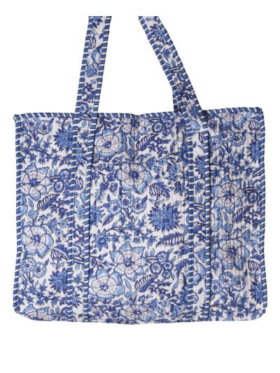 Gewatteerde shopper bloemenprint in blauw