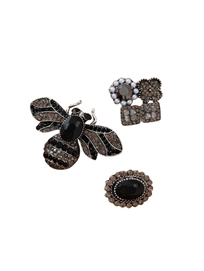 Broche set (3-delig) - bij, bloem en ovaal