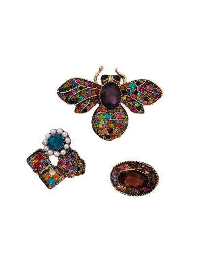 Broche set (3-delig) - bij, bloem en ovaal