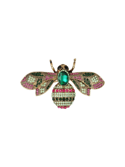 Broche bij – groen & roze