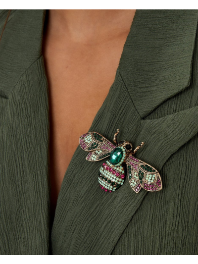 Broche bij – groen & roze