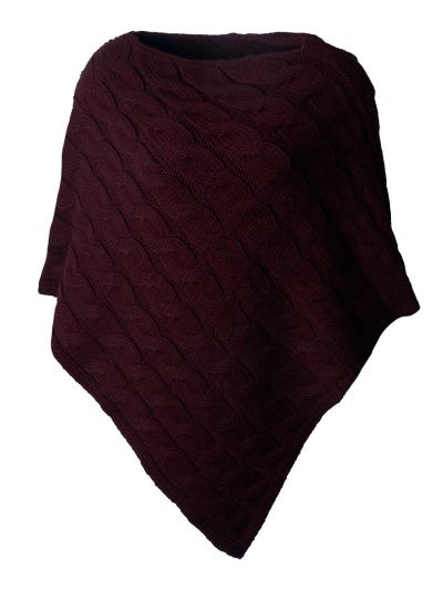 Poncho met kabelgebreide structuur