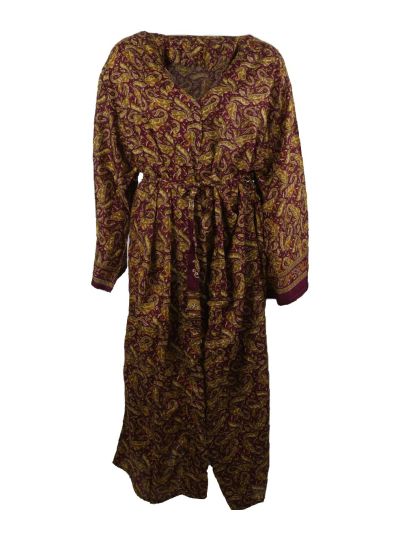 Lange zijde-blend kimono met paisley in groen