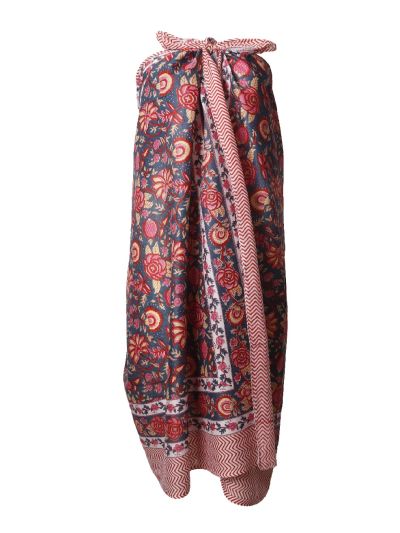 Donkerblauwe sarong met bloemenprint