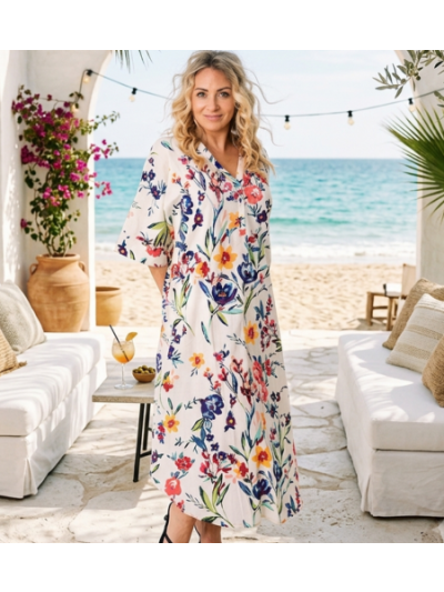 Lange katoenen kaftan met bloemenprint