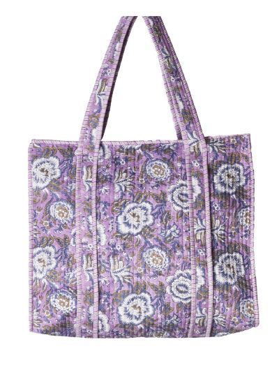 Gewatteerde shopper lila met bloemenprint