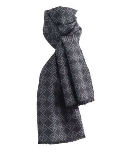 Zachte wol-blend sjaal in donkergrijs met ornament print 