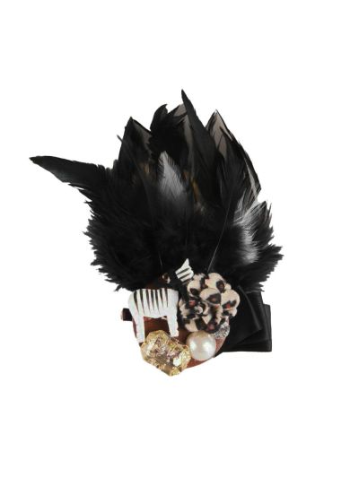Haaraccessoire / corsage met veren, steentjes, panterbloem en zebra