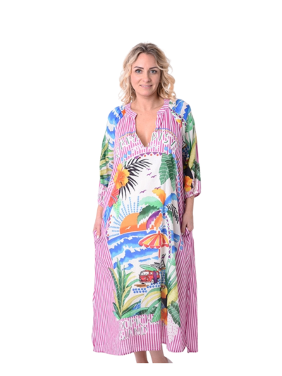 Katoenen jurk met strepen en zomerse print