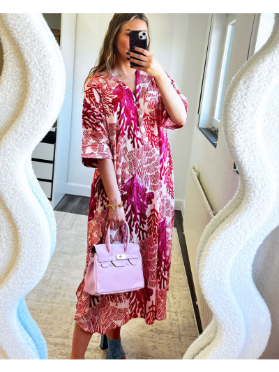 Katoenen kaftan jurk met koraalprint