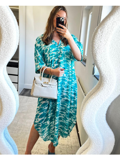 Katoenen kaftan jurk met vissenprint