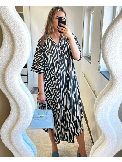Katoenen kaftan jurk met zebraprint