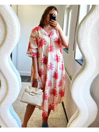 Katoenen kaftan jurk met palmbomen