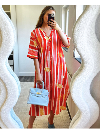 Katoenen kaftan jurk met vissenprint
